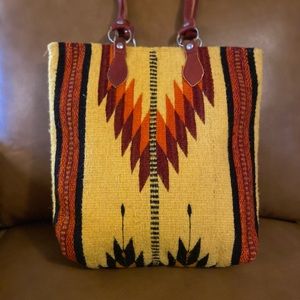Handmade artisan-crafted Aztec Western print yellow and orange woven wool purse
